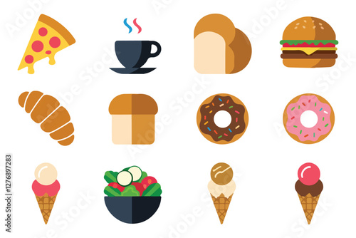 Food flat Illustration Icons set, Food Vector Art Illustration Clipart. set of food Illustration bundle	