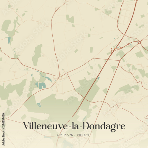 Vintage map of Villeneuve-la-Dondagre, France.