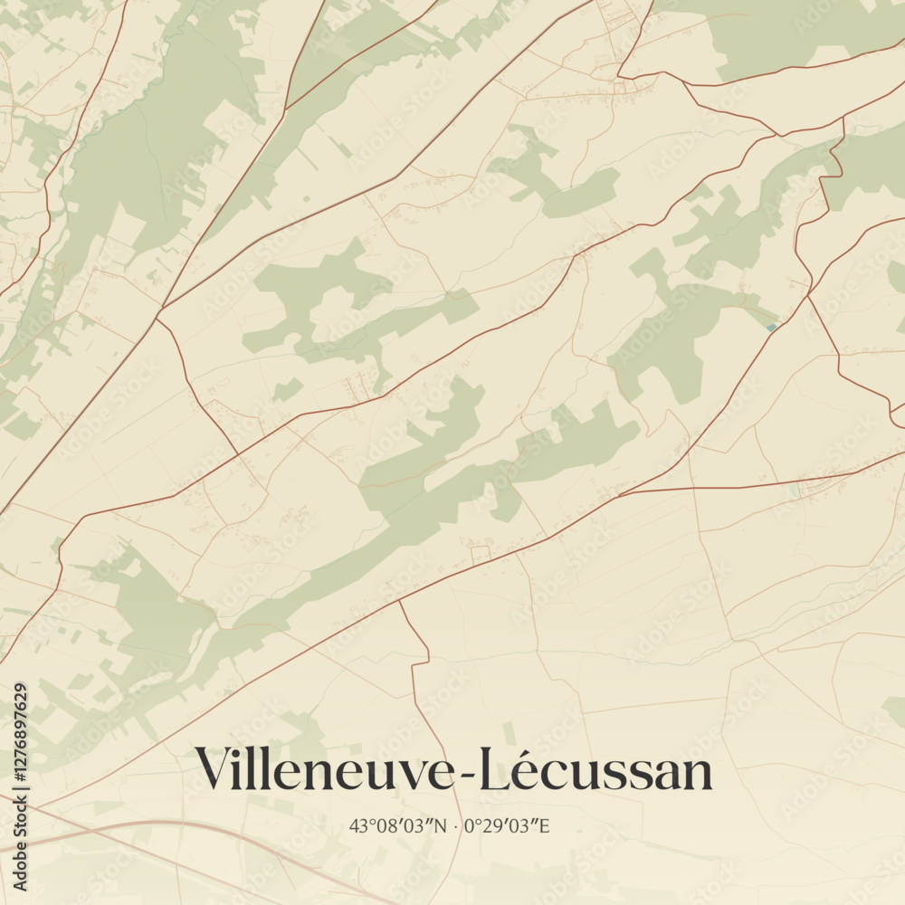Fototapeta premium Vintage map of Villeneuve-Lécussan, France.