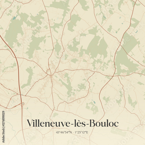 Vintage map of Villeneuve-lès-Bouloc, France.