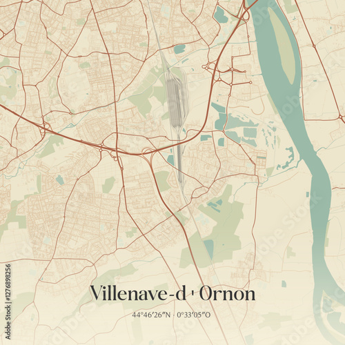 Vintage map of Villenave-d'Ornon, France.