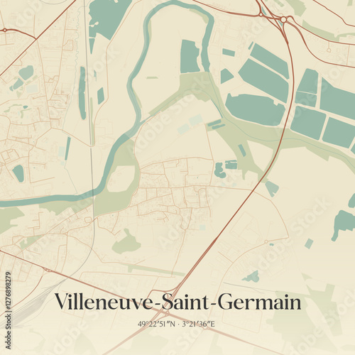 Vintage map of Villeneuve-Saint-Germain, France.