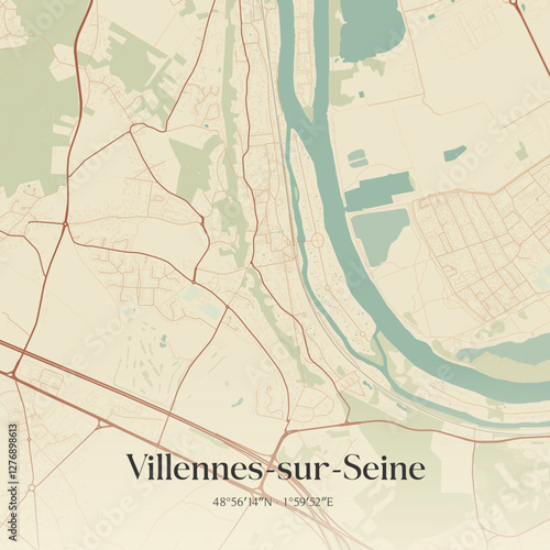 Vintage map of Villennes-sur-Seine, France.