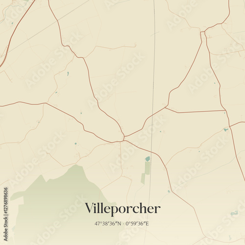 Vintage map of Villeporcher, France.