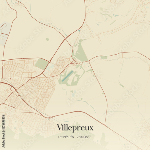 Vintage map of Villepreux, France.