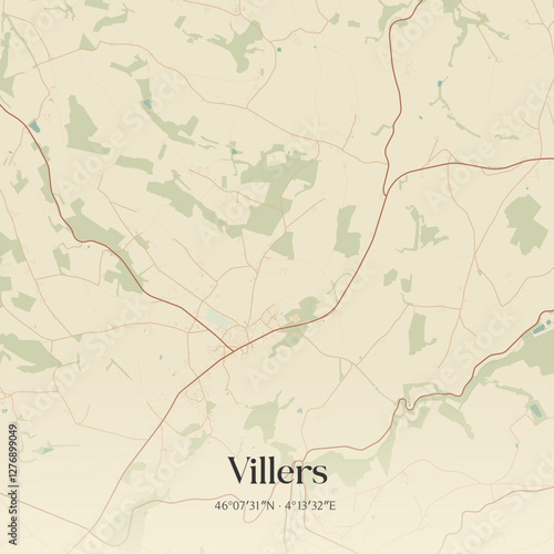 Vintage map of Villers, France.