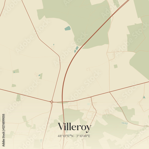 Vintage map of Villeroy, France.