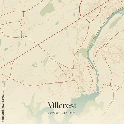 Vintage map of Villerest, France.