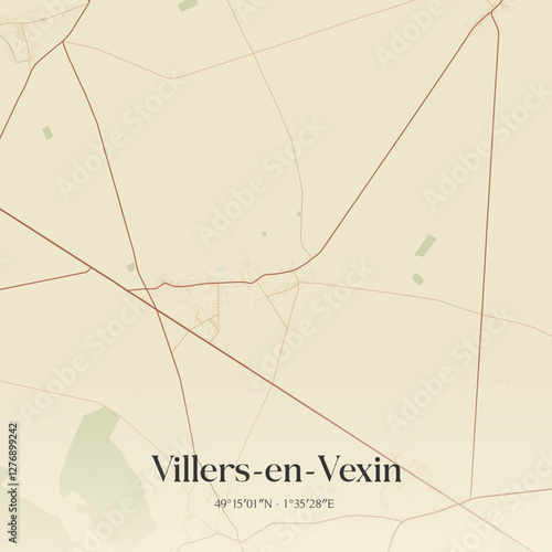 Vintage map of Villers-en-Vexin, France.