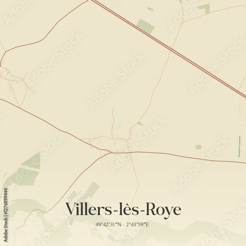 Vintage map of Villers-lès-Roye, France.