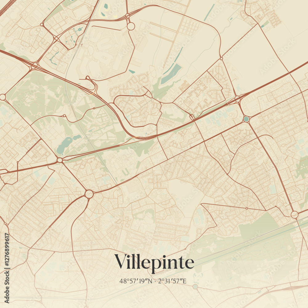 Fototapeta premium Vintage map of Villepinte, France.