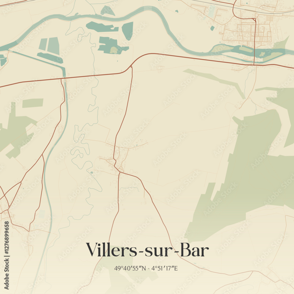 Obraz premium Vintage map of Villers-sur-Bar, France.