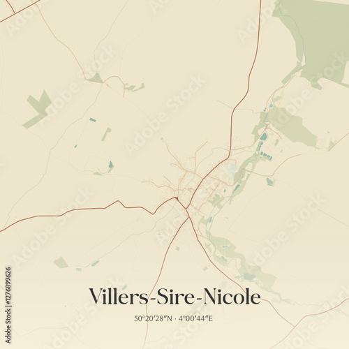 Vintage map of Villers-Sire-Nicole, France.