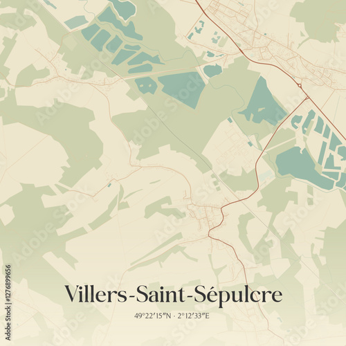 Vintage map of Villers-Saint-Sépulcre, France.