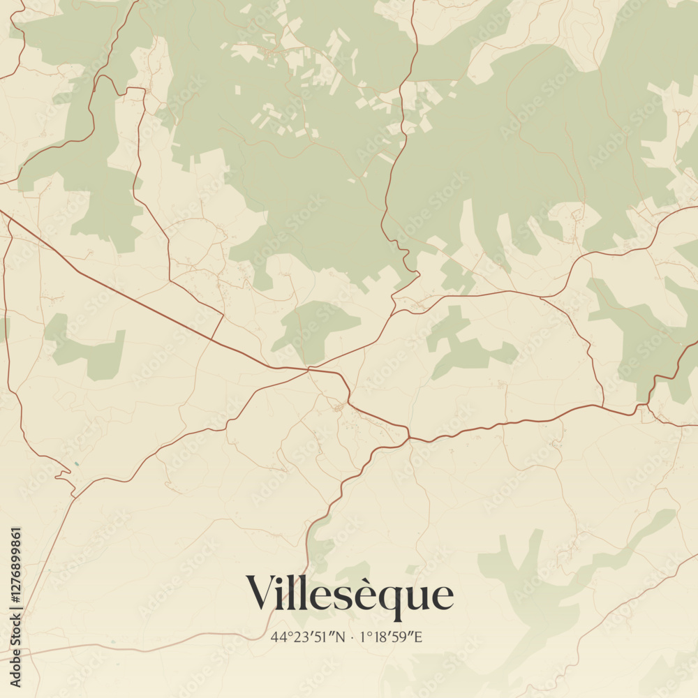 Fototapeta premium Vintage map of Villesèque, France.