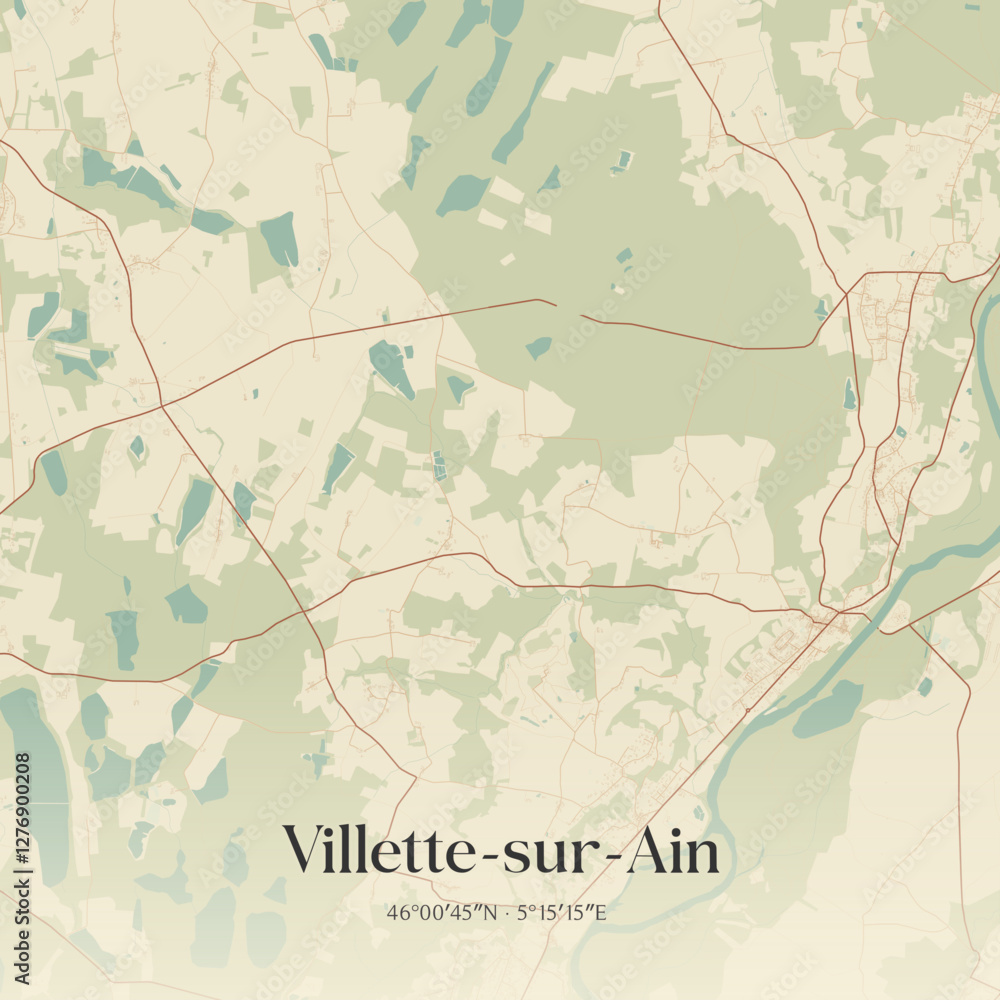 Fototapeta premium Vintage map of Villette-sur-Ain, France.