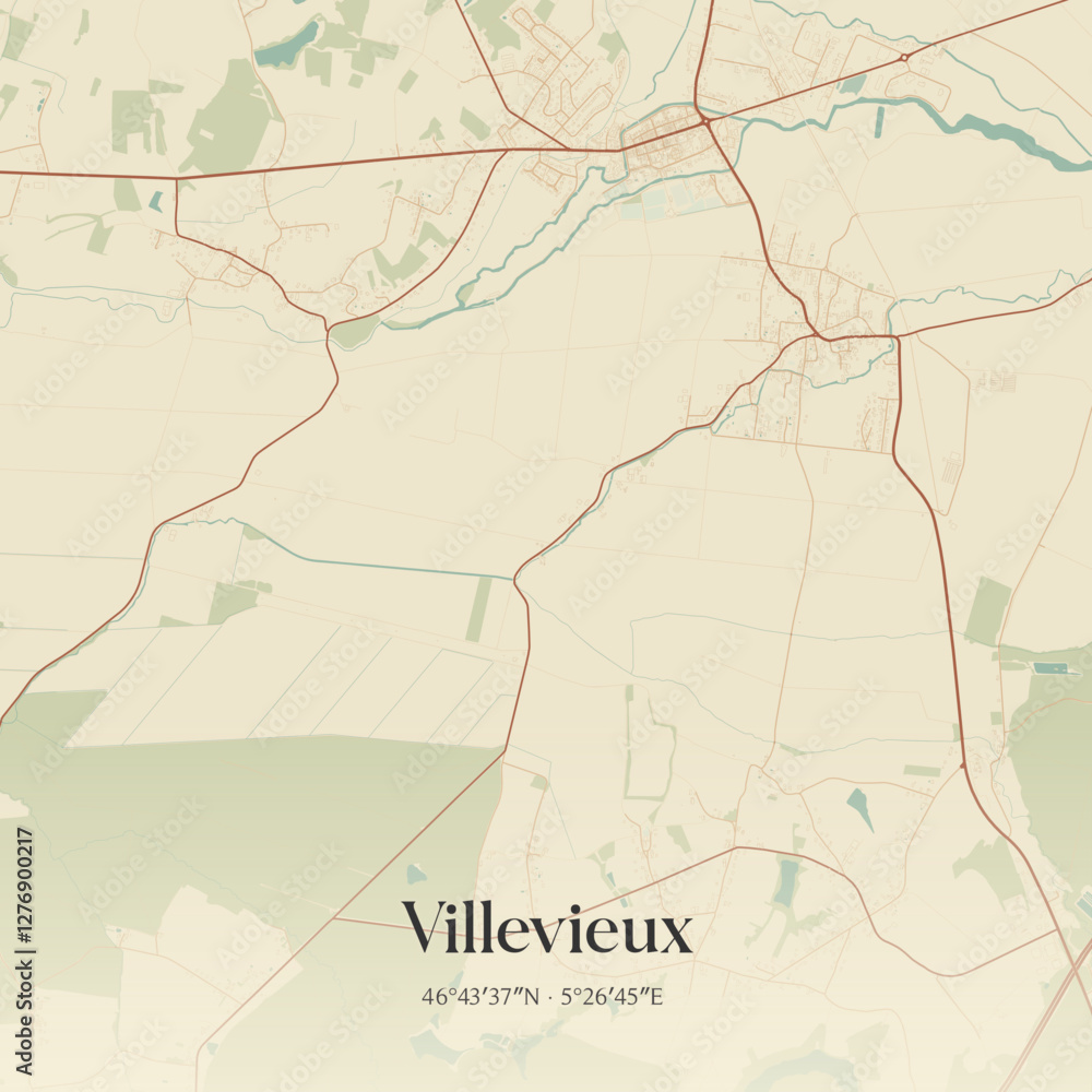 Fototapeta premium Vintage map of Villevieux, France.
