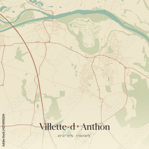 Vintage map of Villette-d'Anthon, France.