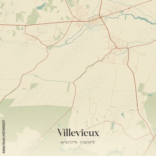 Vintage map of Villevieux, France.