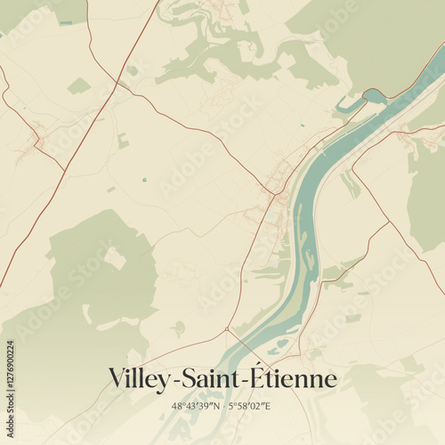 Vintage map of Villey-Saint-Étienne, France.