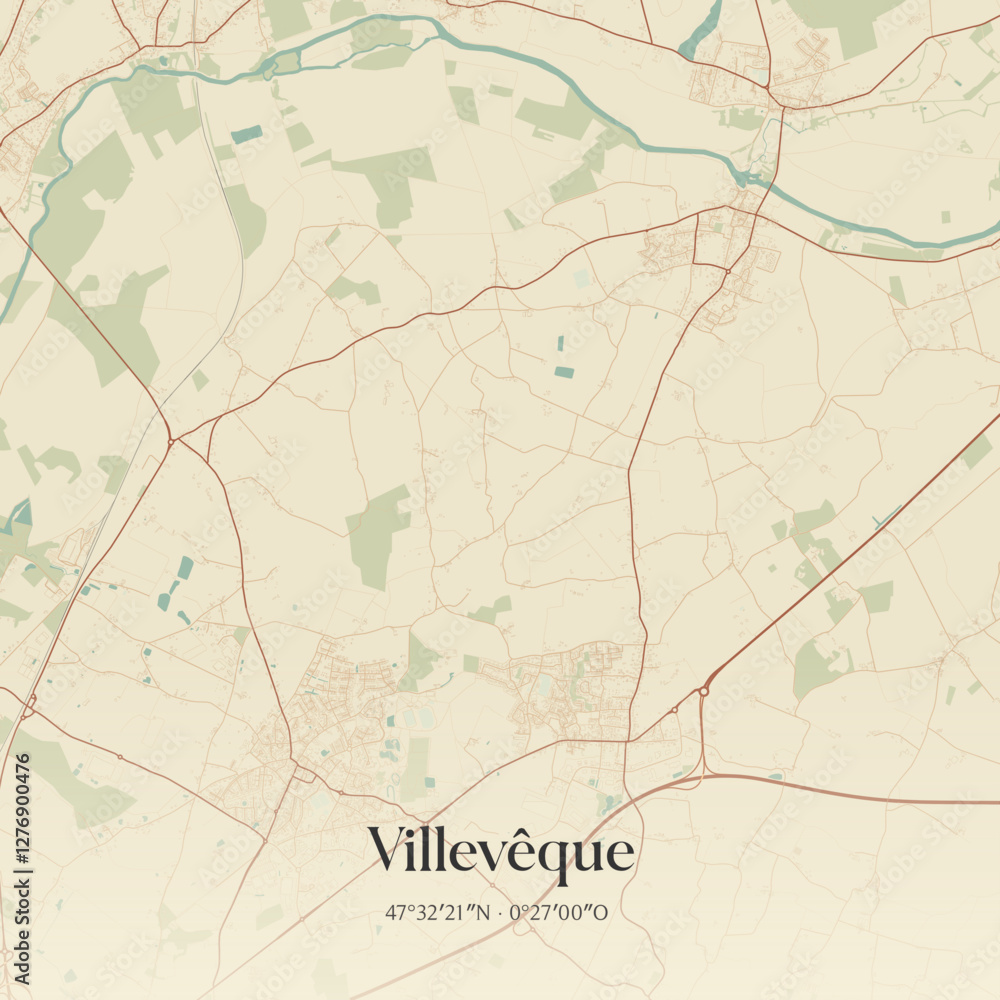 Fototapeta premium Vintage map of Villevêque, France.
