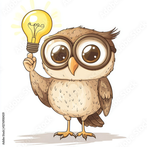 Owl's Eureka Moment: A cute, cartoon owl proudly displays a glowing lightbulb, symbolizing a brilliant idea or moment of inspiration. A visual metaphor for innovation, creativity, and problem-solving.