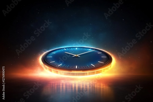 giant neon clock floating space illustration