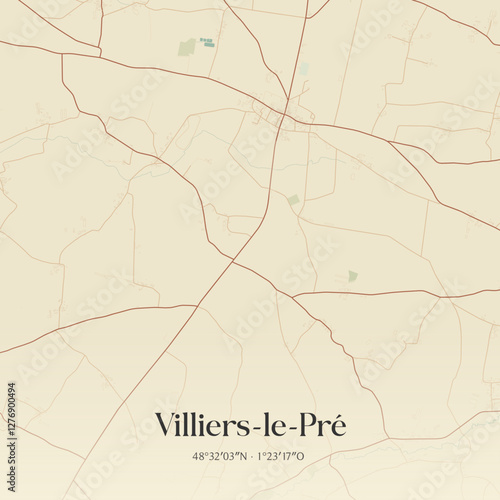 Vintage map of Villiers-le-Pré, France.
