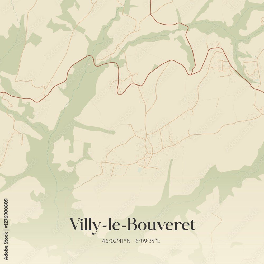 Fototapeta premium Vintage map of Villy-le-Bouveret, France.
