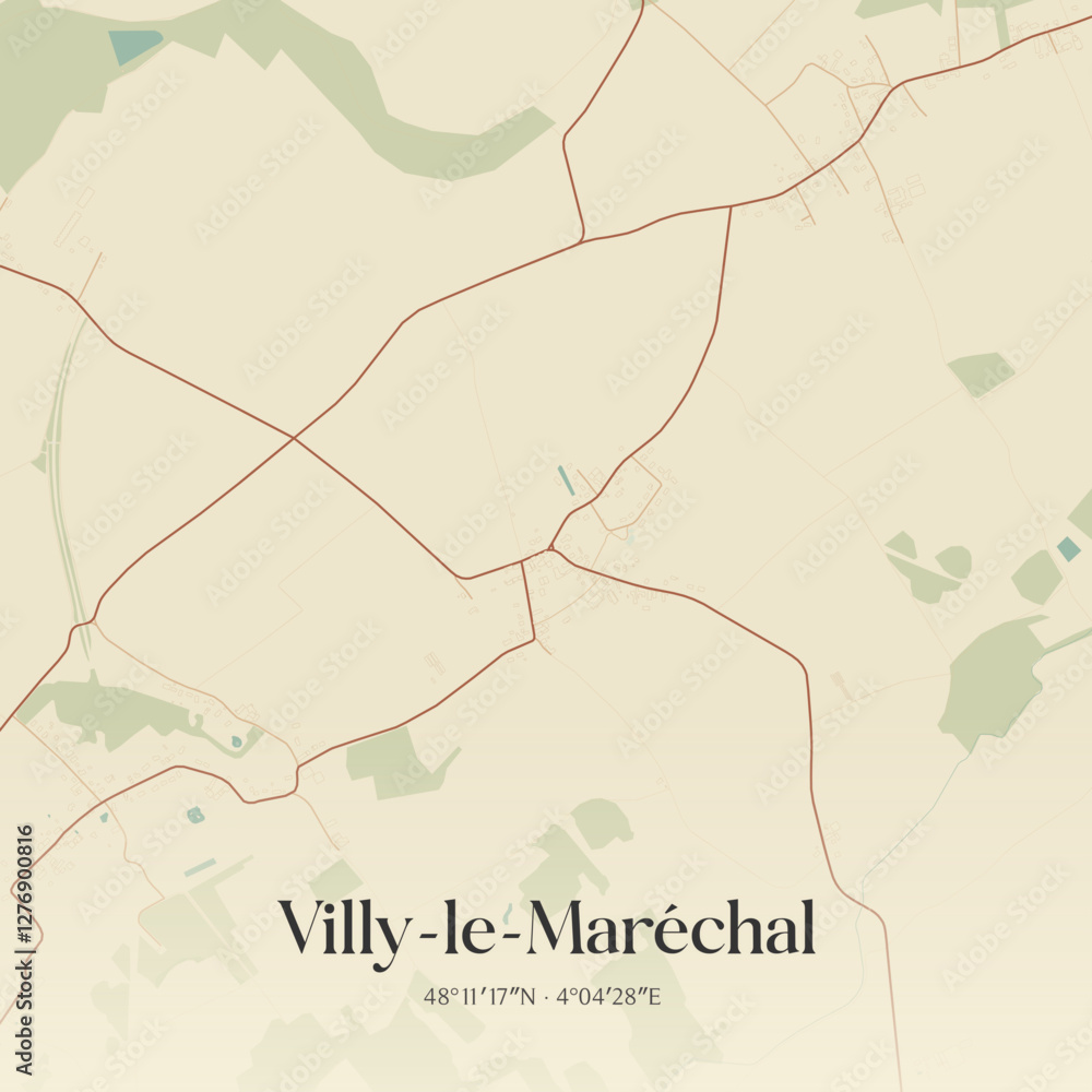 Fototapeta premium Vintage map of Villy-le-Maréchal, France.