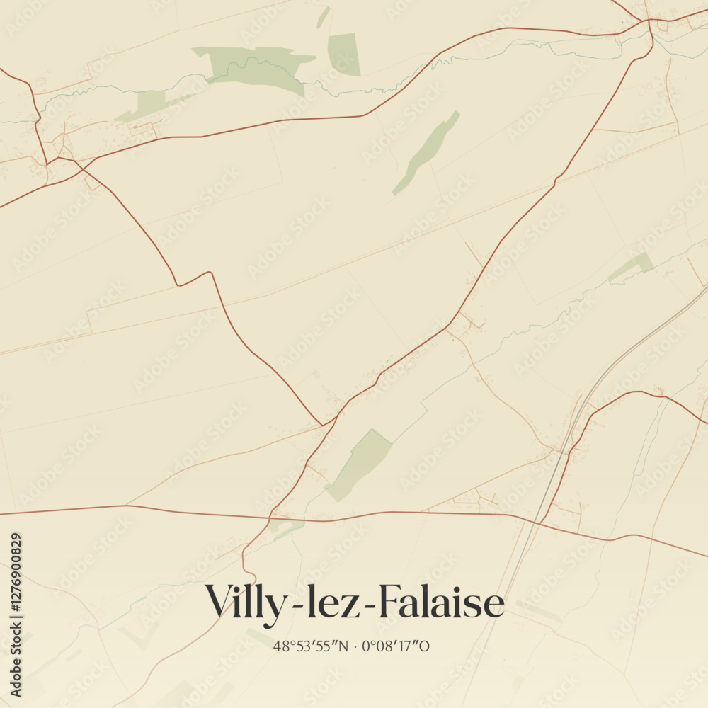 Obraz premium Vintage map of Villy-lez-Falaise, France.