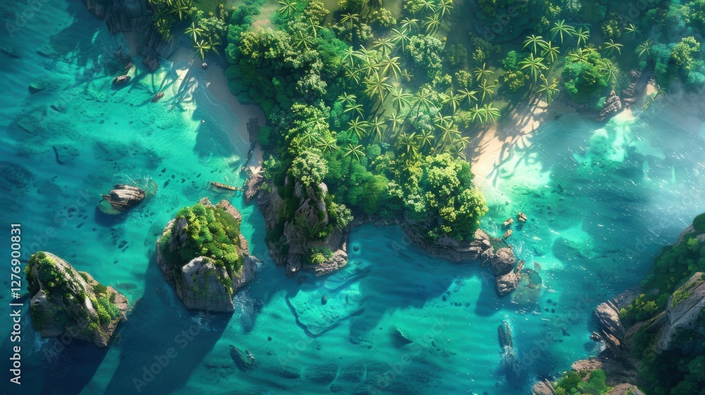 Fototapeta premium A stunning underwater coral reef ecosystem teeming with marine life, featuring colorful corals, exotic fish, and crystal-clear water illuminated by sunlight streaming from above.