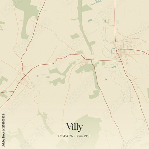 Vintage map of Villy, France.