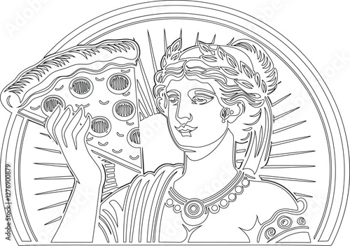 a woman holding a pizza slice in her hand