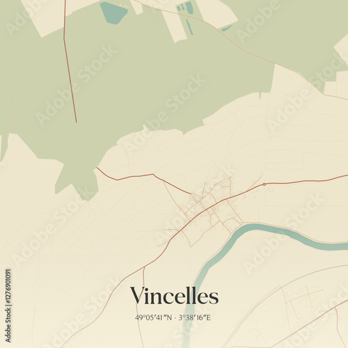 Vintage map of Vincelles, France.