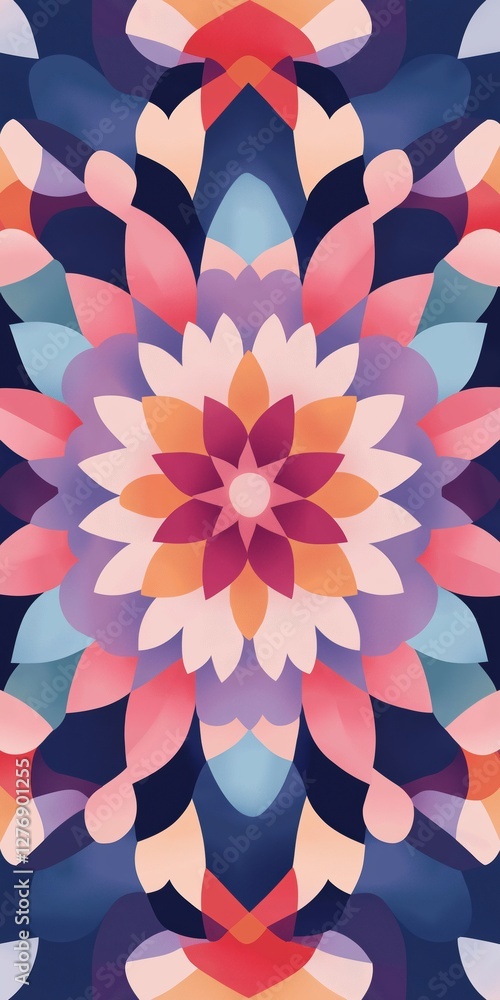 A colorful flower with a blue center and pink petals. The flower is surrounded by a blue background A colorful flower with a blue center and pink petals. The flower is surrounded by a blue background