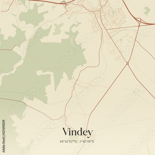 Vintage map of Vindey, France.