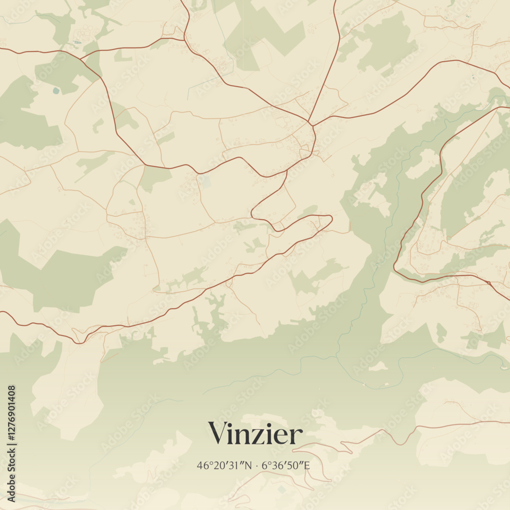 Fototapeta premium Vintage map of Vinzier, France.