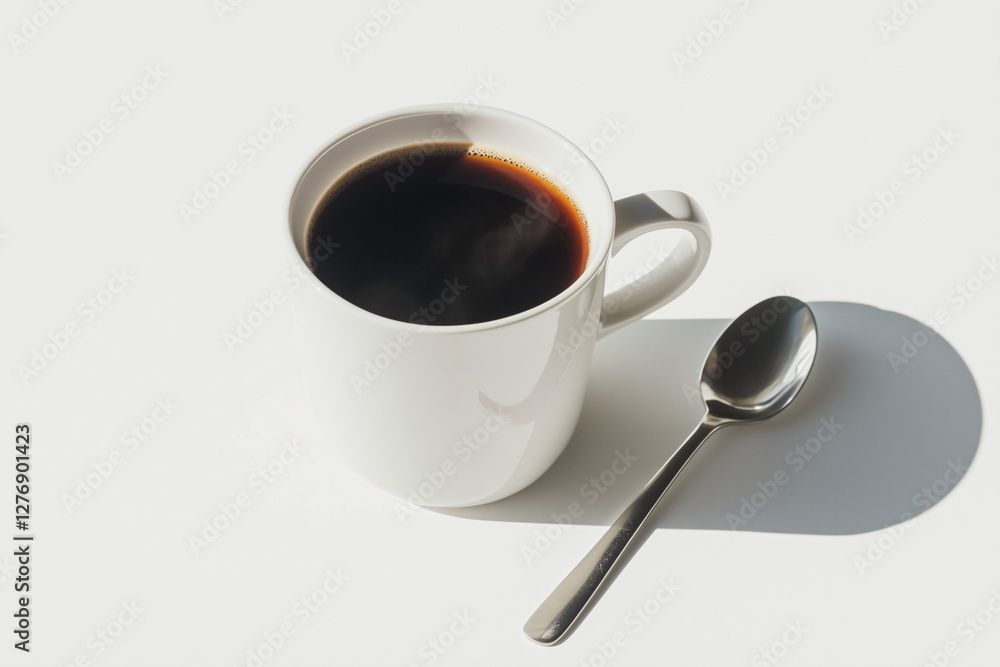 Morning Ritual: A simple yet elegant scene featuring a ceramic mug filled with rich, dark coffee alongside a sleek spoon, casting a gentle shadow. This image captures the essence of a quiet moment. Morning Ritual: A simple yet elegant scene featuring a ceramic mug filled with rich, dark coffee alongside a sleek spoon, casting a gentle shadow. This image captures the essence of a quiet moment.