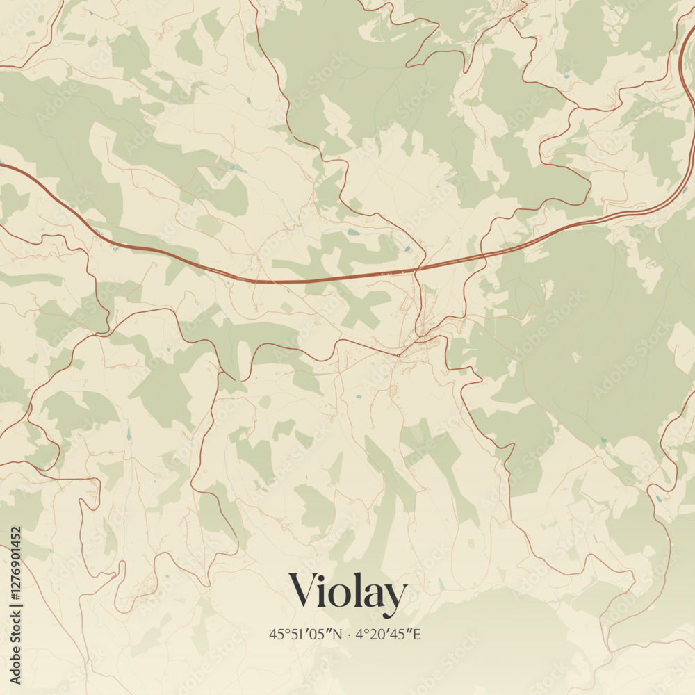 Fototapeta premium Vintage map of Violay, France.