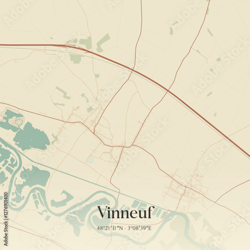 Vintage map of Vinneuf, France.