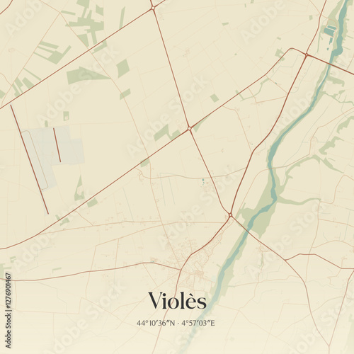 Vintage map of Violès, France.
