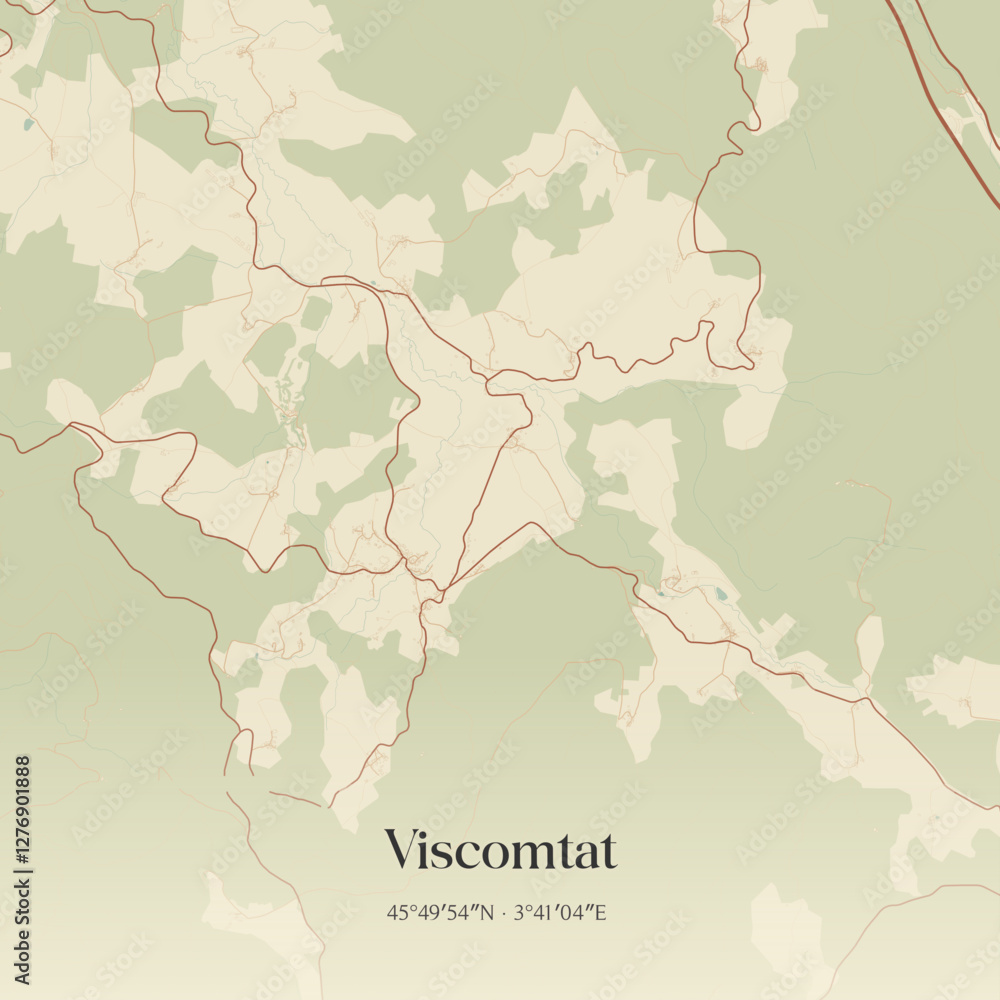 Fototapeta premium Vintage map of Viscomtat, France.