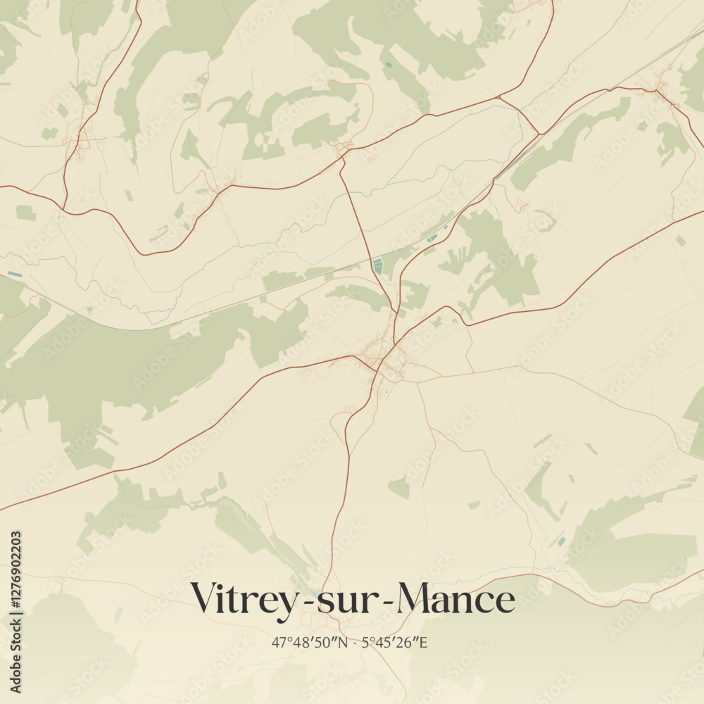 Obraz premium Vintage map of Vitrey-sur-Mance, France.