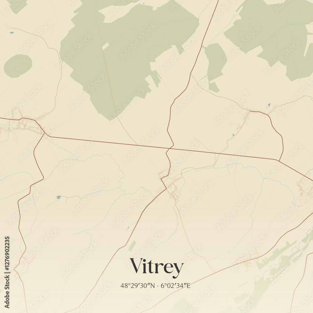 Obraz premium Vintage map of Vitrey, France.