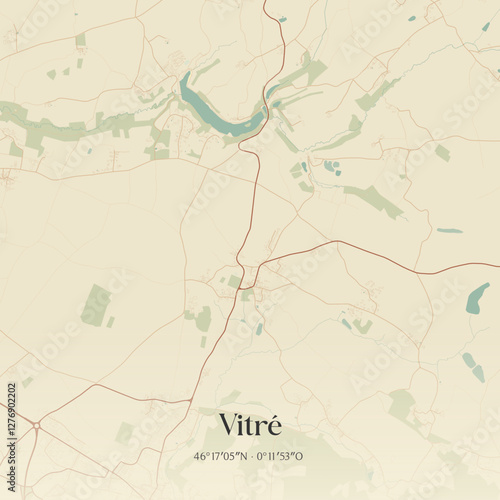 Vintage map of Vitré, France.