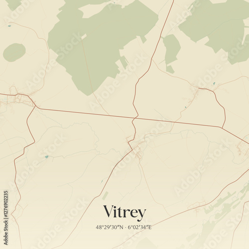 Vintage map of Vitrey, France.