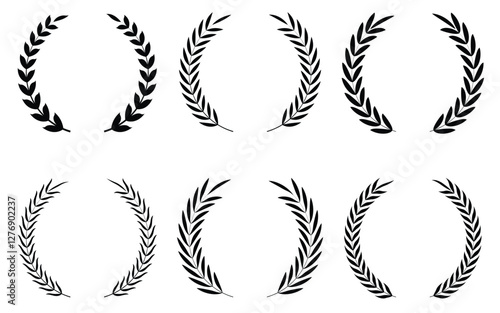 Collection of circular laurel wreath, Emblem floral Greek branch of oak leaves, eucalyptus leaf, Wheat, winner award, champion medal and flower ornaments vector