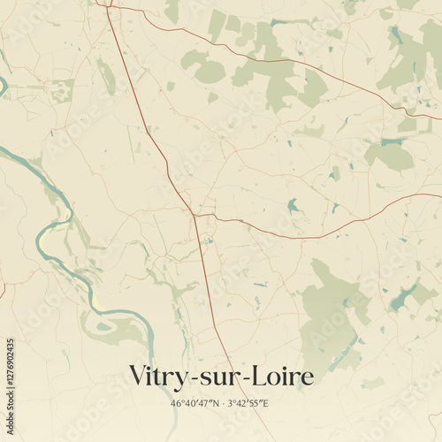 Vintage map of Vitry-sur-Loire, France.