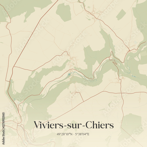 Vintage map of Viviers-sur-Chiers, France.